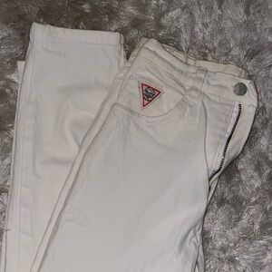 White Denim High Waist Lace-Up Pants